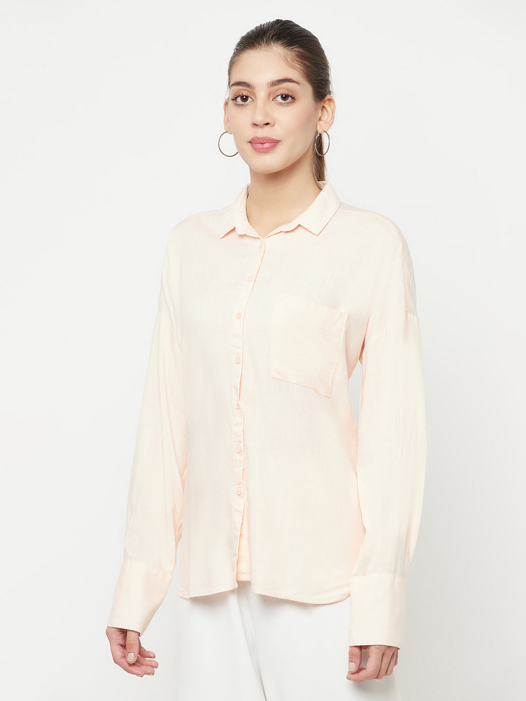 Peach Long Sleeves Shirt - Women Shirts