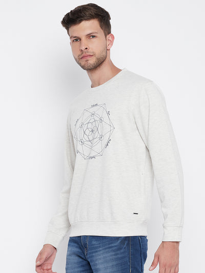 Grey Printed Round Neck Sweatshirt - Men Sweatshirts