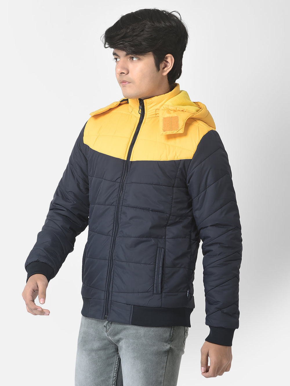  Navy Blue Padded Colour-Blocked Jacket