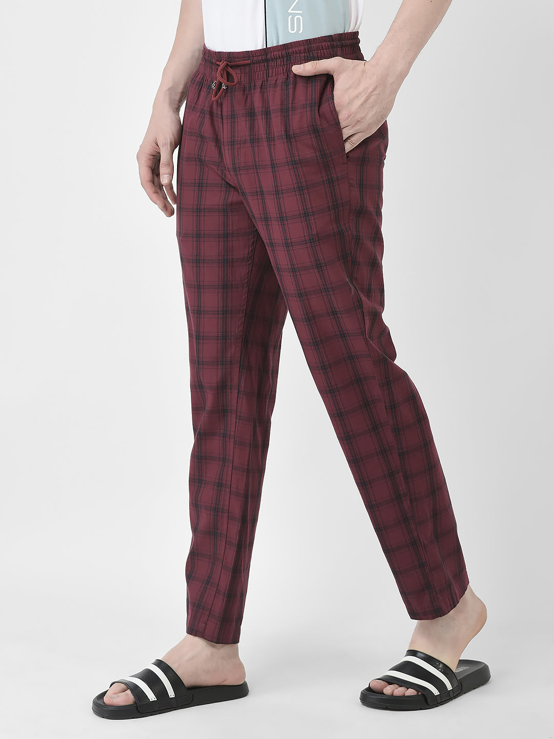 Maroon Tartan Checked Lounge Pants-Men Lounge Pants-Crimsoune Club