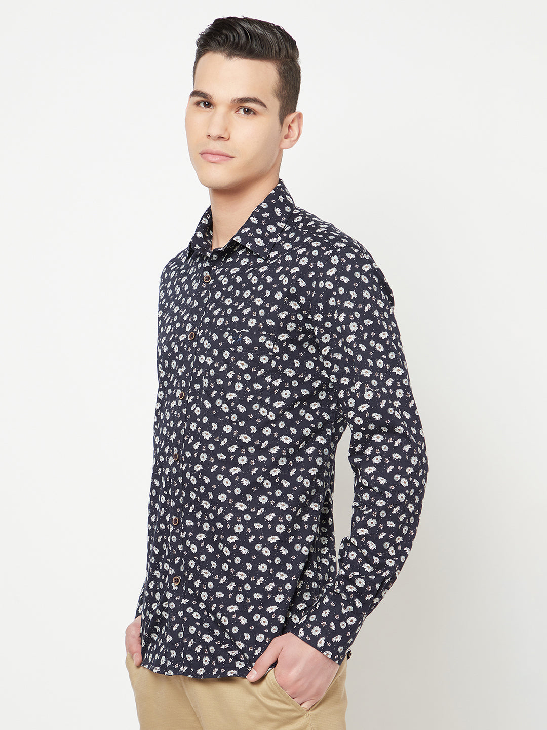 Navy Blue Floral Printed Shirt - Men Shirts
