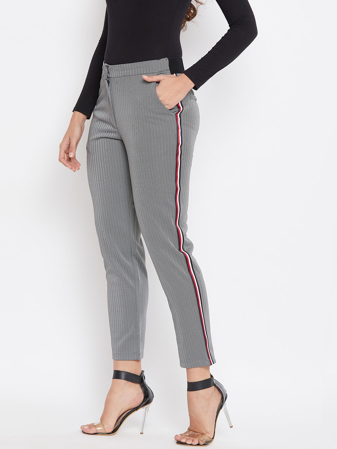 Grey Striped Track Pants - Women Trousers