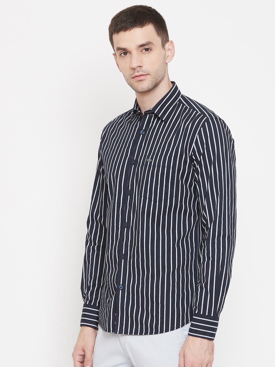 Striped Navy blue Cotton Slim Fit shirt - Men Shirts