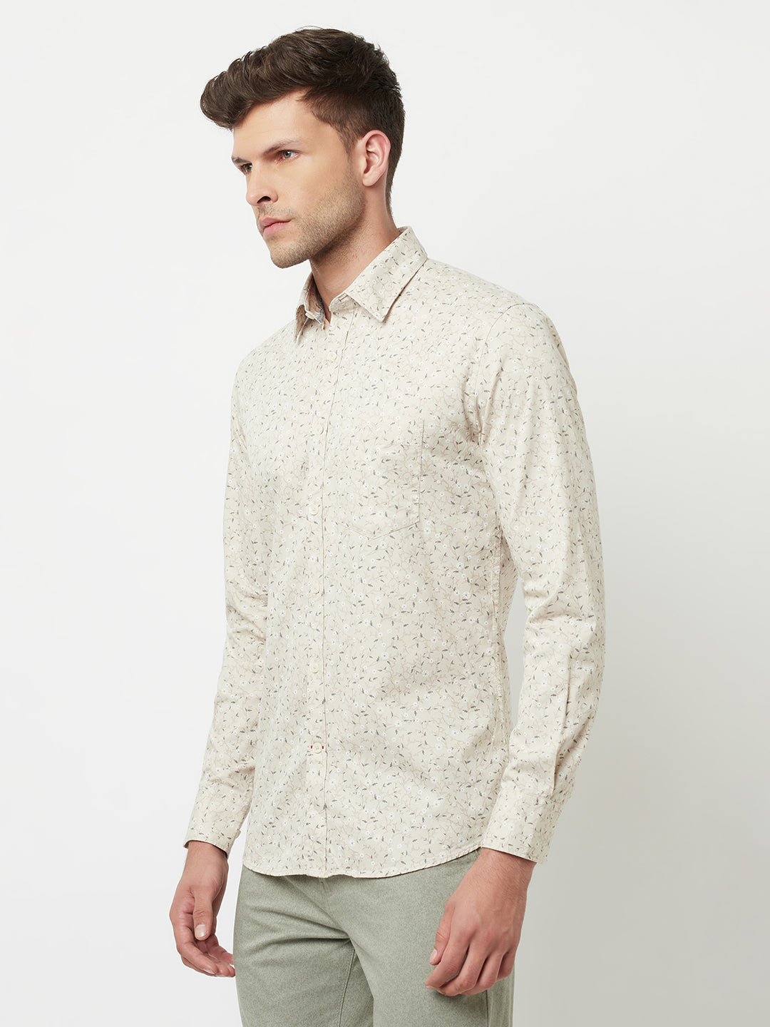 Beige Floral Printed Shirt-Men Shirts-Crimsoune Club