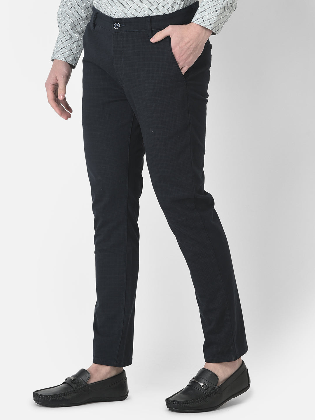  Navy Blue Checked Trousers