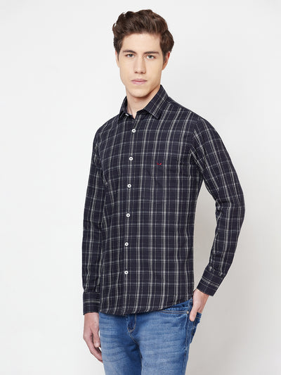 Navy Blue Checked Shirt - Men Shirts