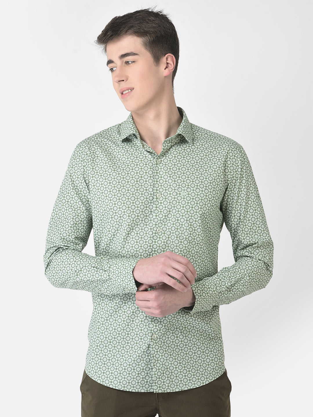  Green Motif Print Shirt