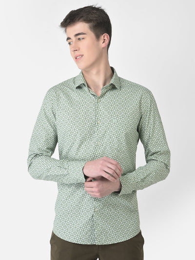  Green Motif Print Shirt