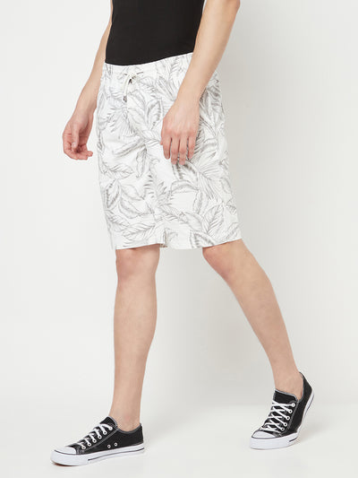 White Floral Printed Shorts - Men Shorts