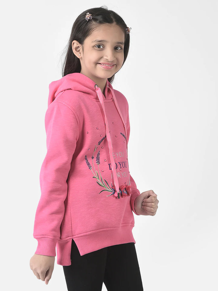  Pink Hooded Typographic Sweatshirt