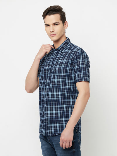Navy Blue Checked Shirt - Men Shirts