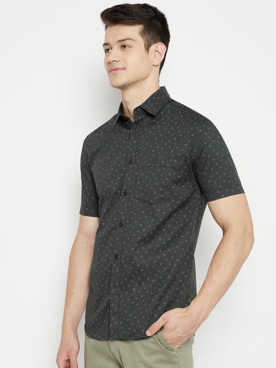 Olive Printed Slim Fit shirt - Men Shirts