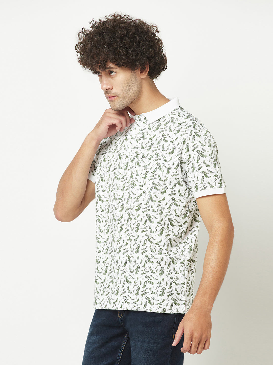  White Floral Polo T-Shirt 