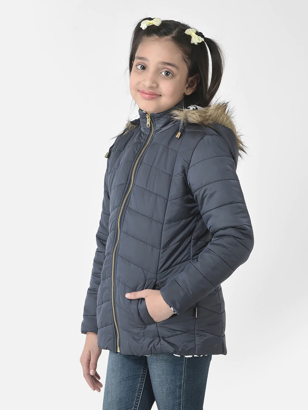  Hooded Navy Blue Padded Jacket