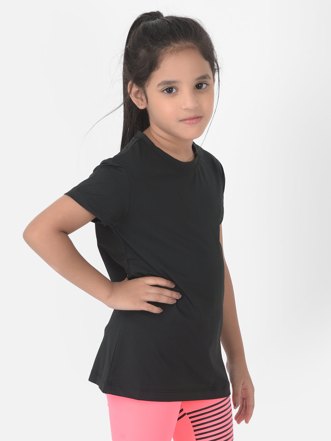 Black Round Neck Sports T-Shirt - Girls T-Shirts