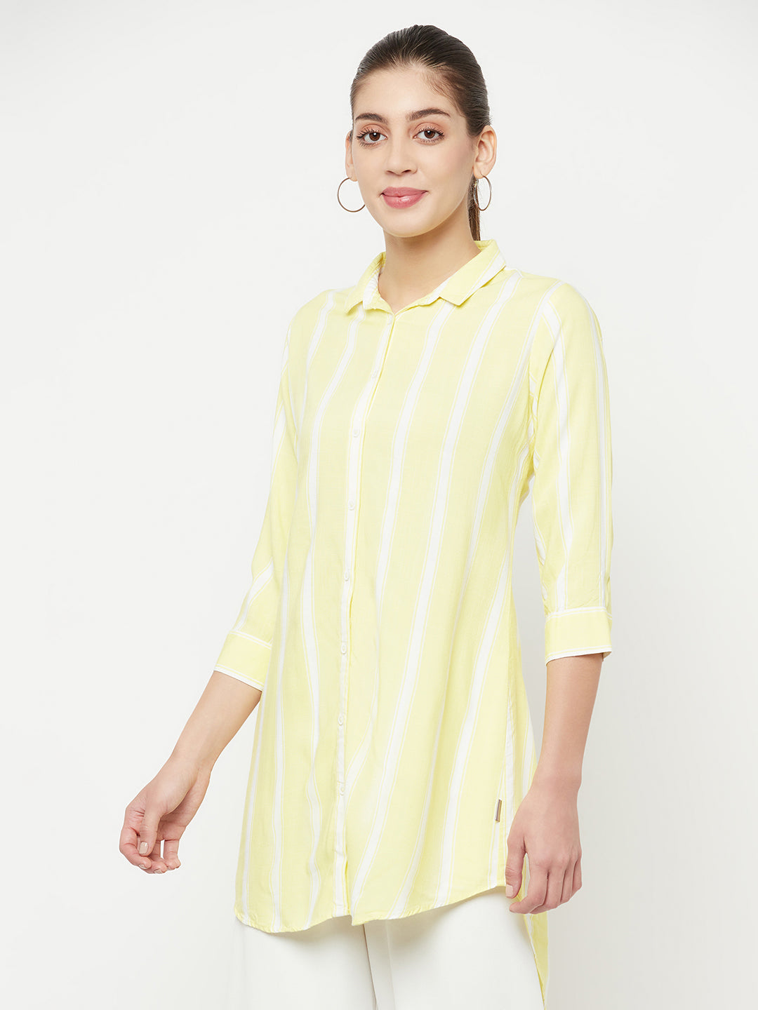 Yellow Striped Longline Shirt - Women Shirts