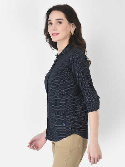 Navy Blue Dotted Shirt - Women Shirts