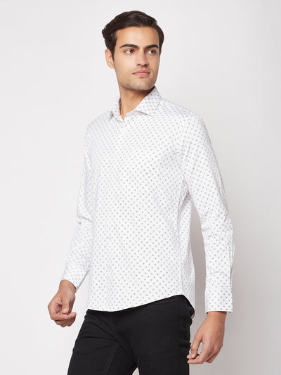 White Geometric Print Shirt-Men Shirt-Crimsoune Club