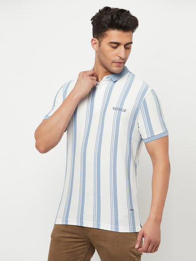 White Striped Polo T-Shirt - Men T-Shirts