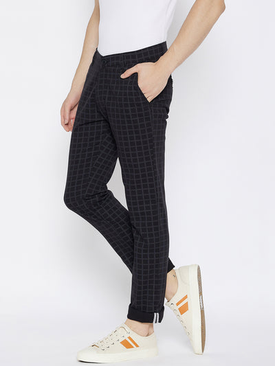 Black Checked Slim Fit Trousers - Men Trousers