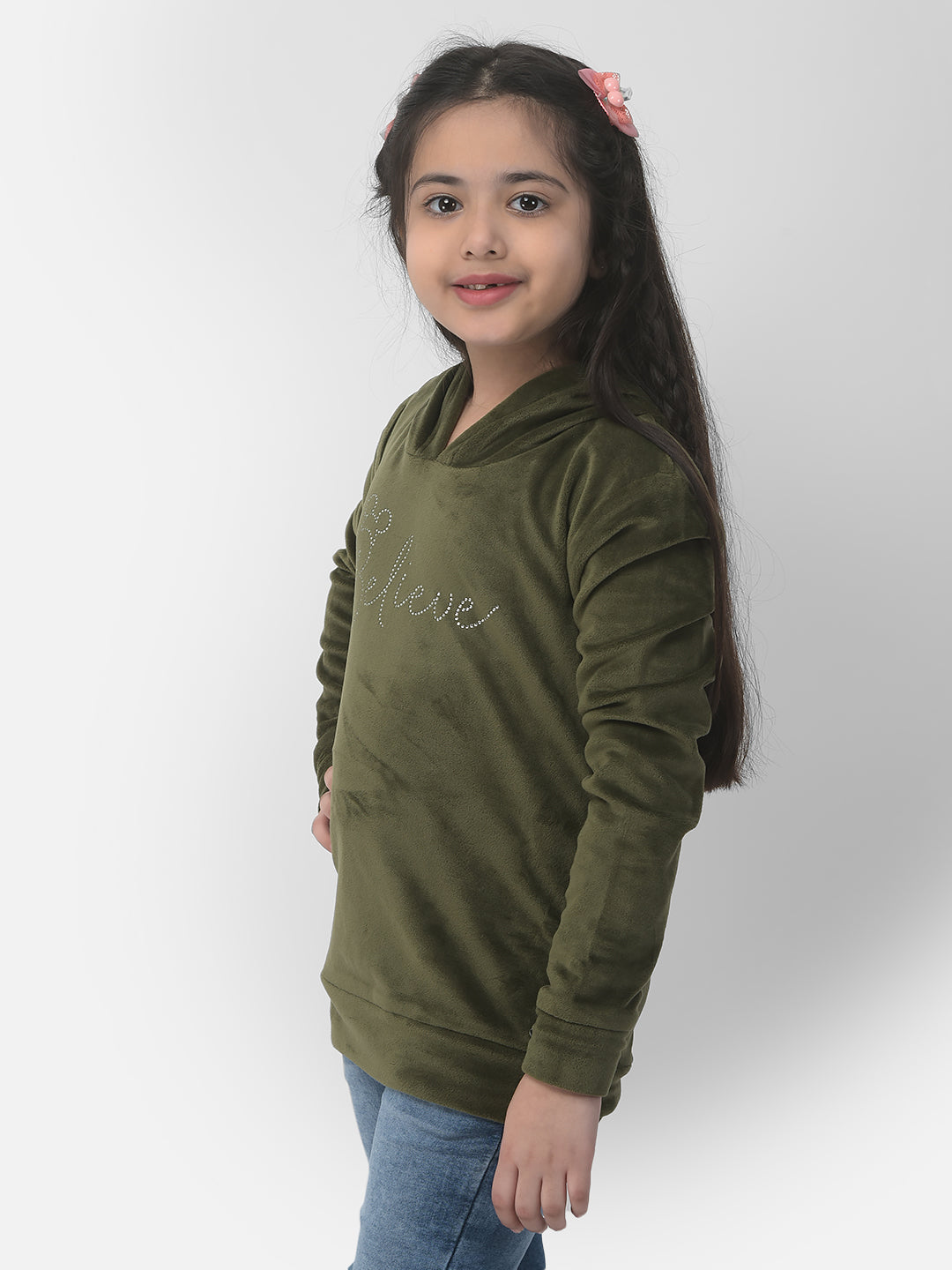  Olive Velvet Believe Sweatshirt