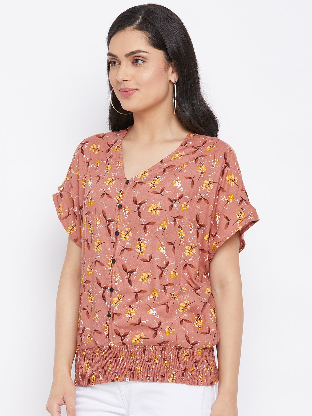 Pink Floral Printed Slim Fit Top - Shirts & Tops