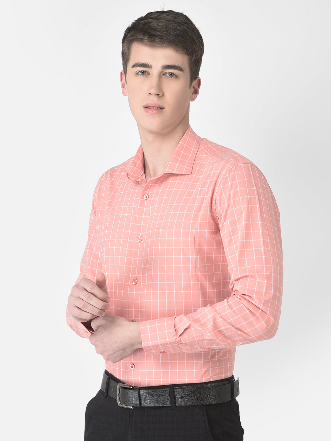  Peach Graph Checked Shirt