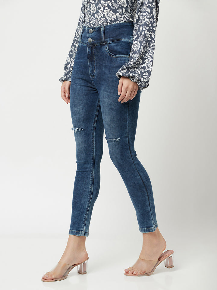 High Waisted Blue Jeans-Women Jeans-Crimsoune Club