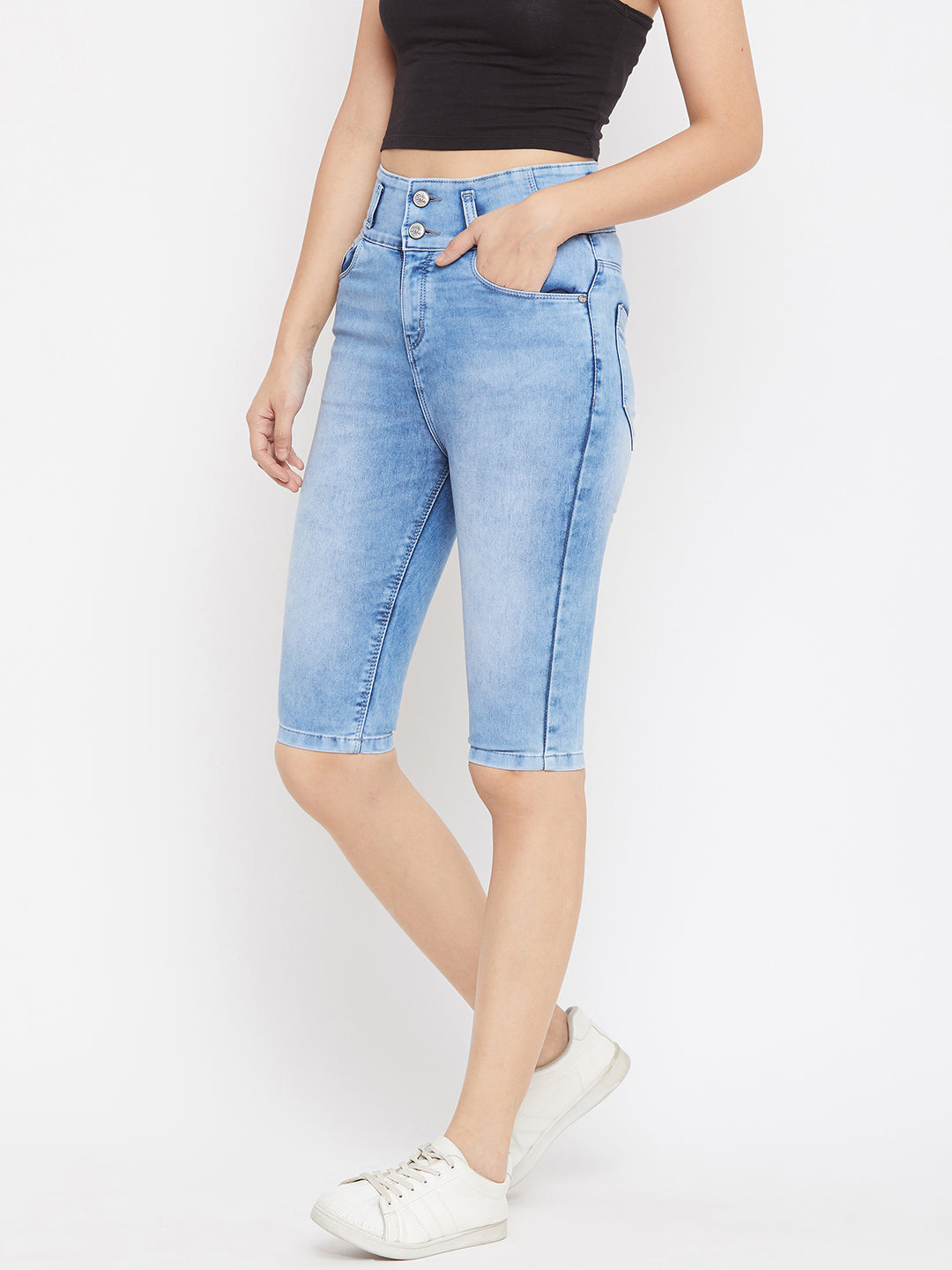 Blue Slim fit Denim Capris - Women Shorts