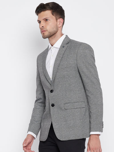 Grey Chekced Notched Lapel Blazer - Men Blazers