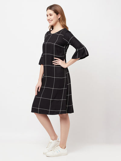 Black Checked Knee Length Dress - Women Dresses