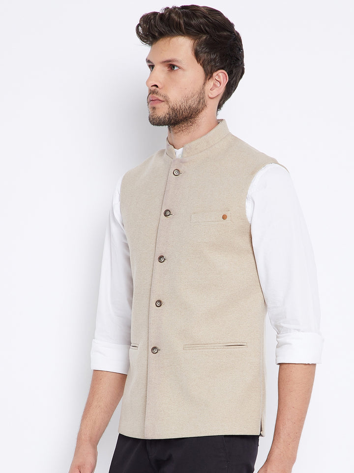 Beige Solid Waist Coat-Mens Waist Coat-Crimsoune Club