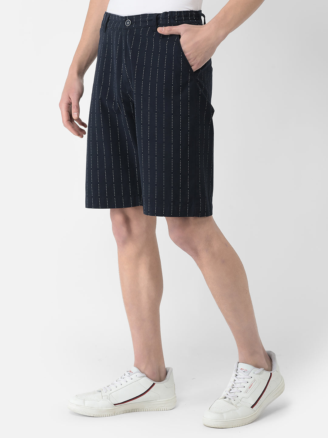  Navy Blue Striped Chino Shorts