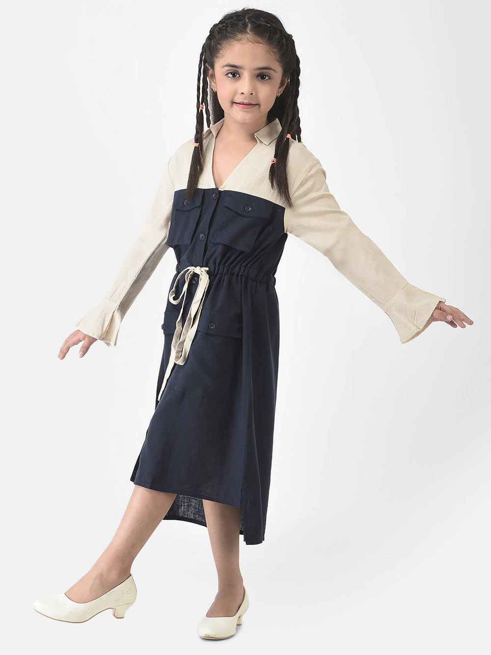  Navy Blue Dress with Patch Pocket Detailing 