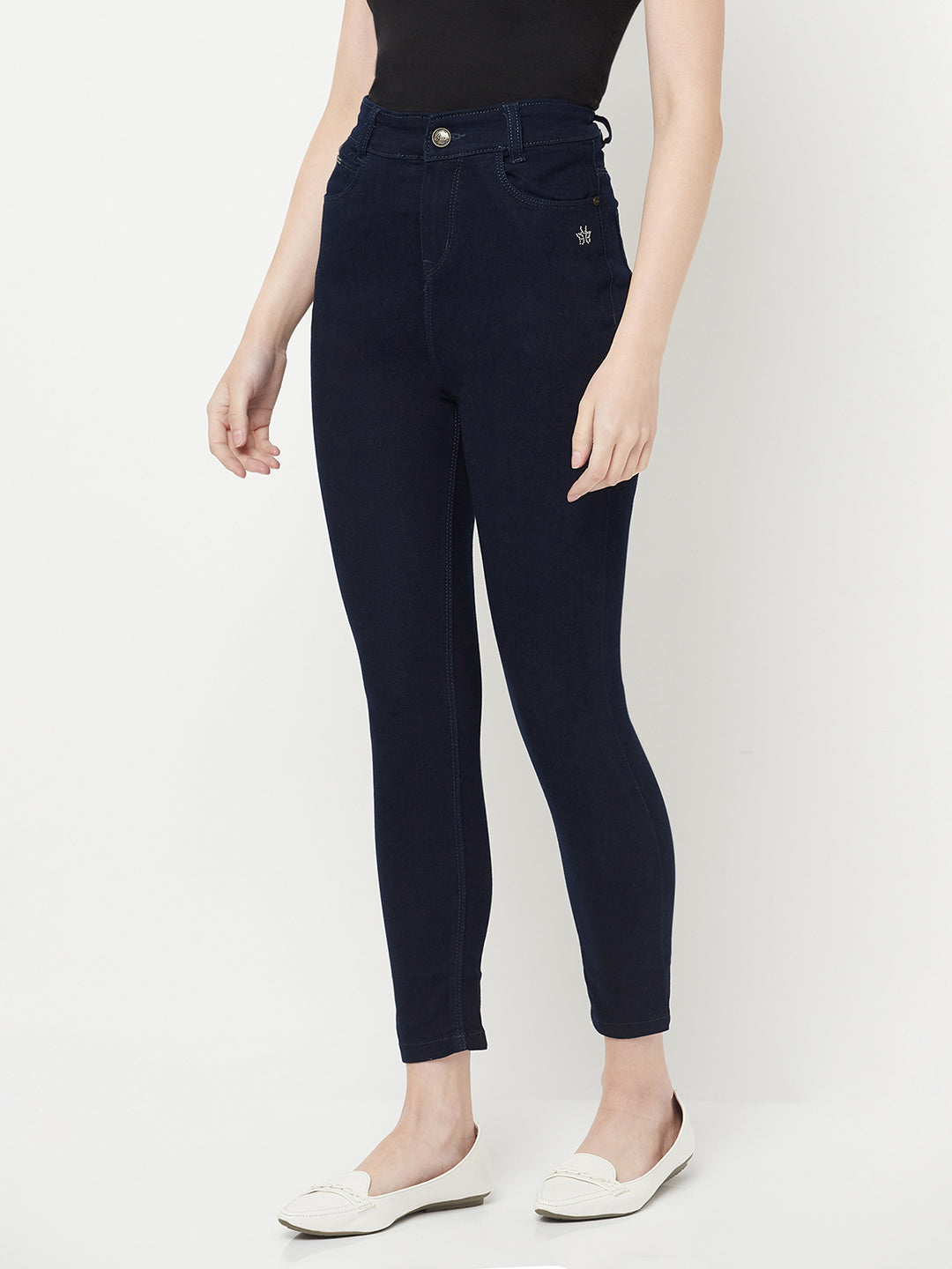 Navy Blue High Waist Jeans - Women Jeans