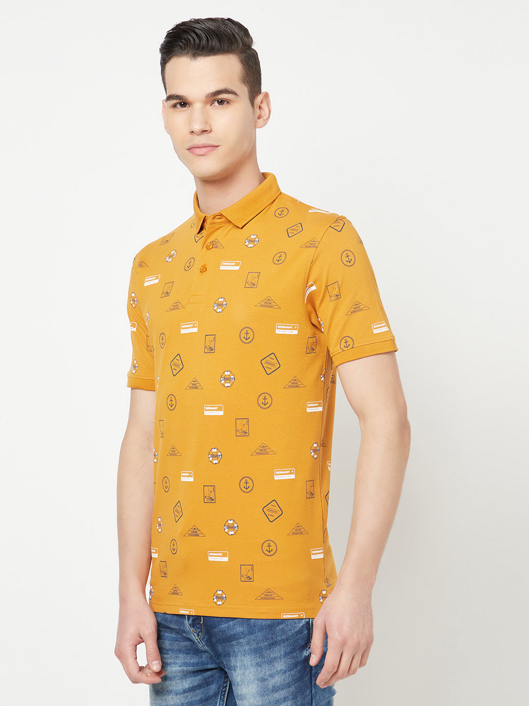 Mustard Printed Polo T-Shirt - Men T-Shirts