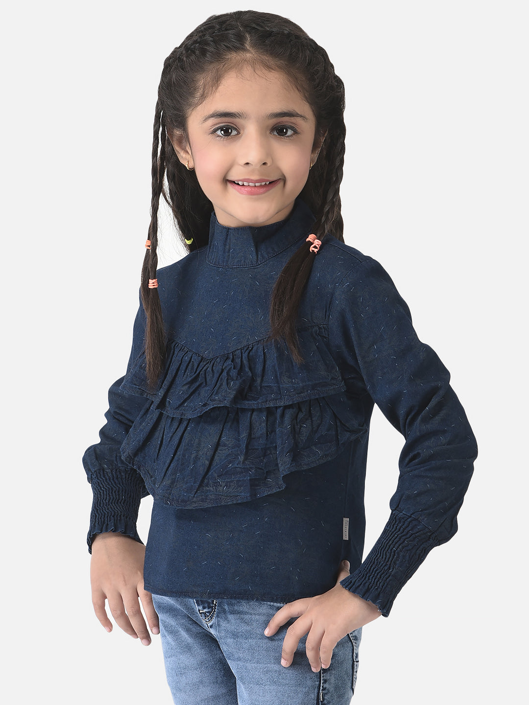  Navy Blue Top with Frill Detail