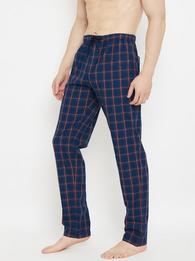 Navy Blue Checked Straight Lounge Pants - Men Lounge Pants