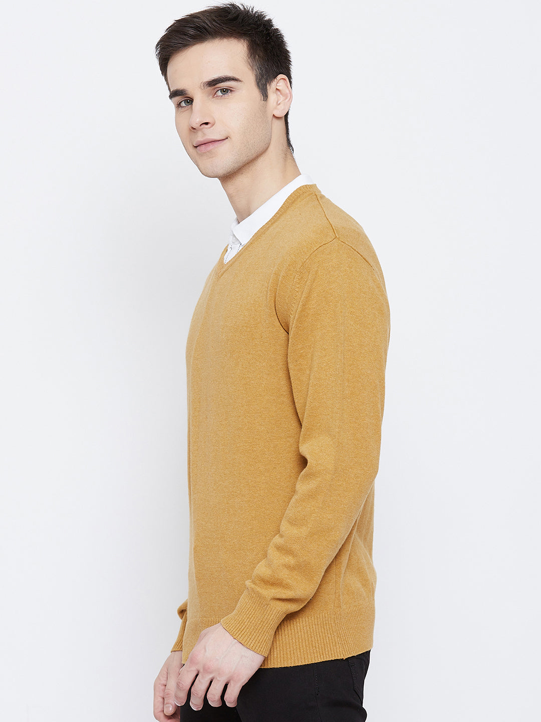 Mustard V-Neck Sweater - Men Sweaters