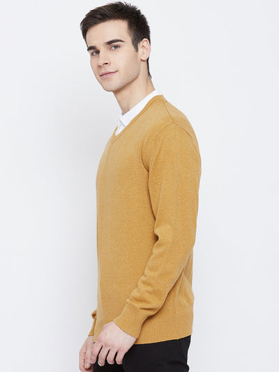 Mustard V-Neck Sweater - Men Sweaters