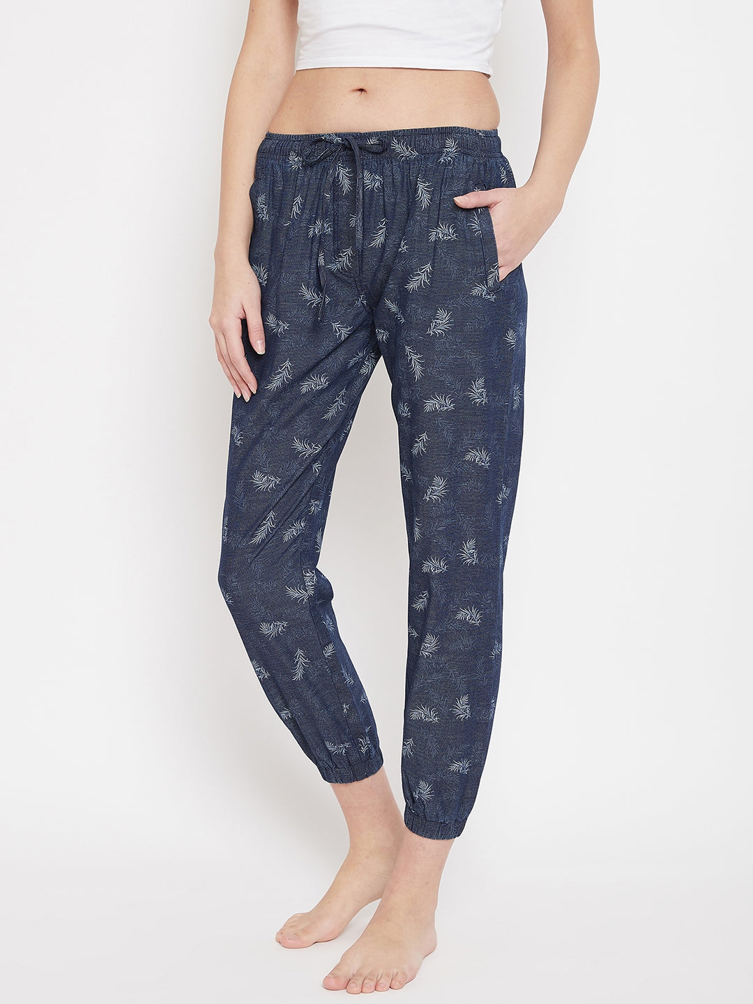 Navy Blue Printed Comfort Fit Lounge Pants - Women Lounge Pants