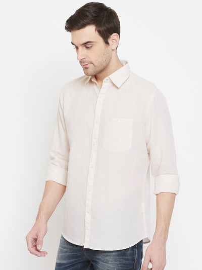 Cream Linen Slim Fit shirt - Men Shirts