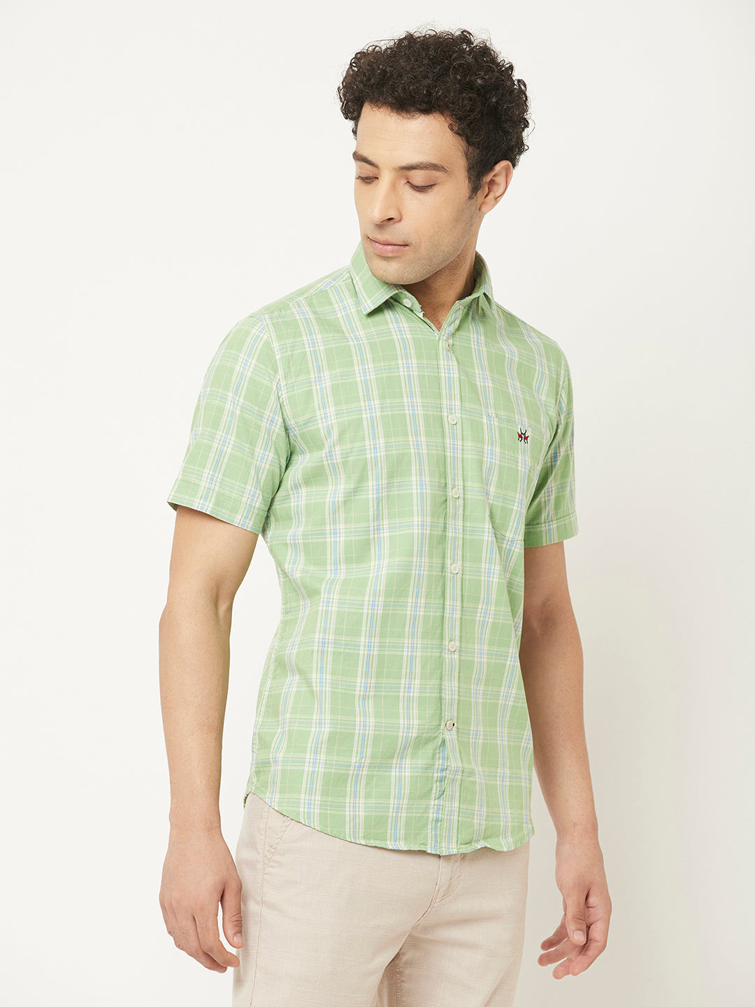   Short-Sleeved Green Shirt in Checks