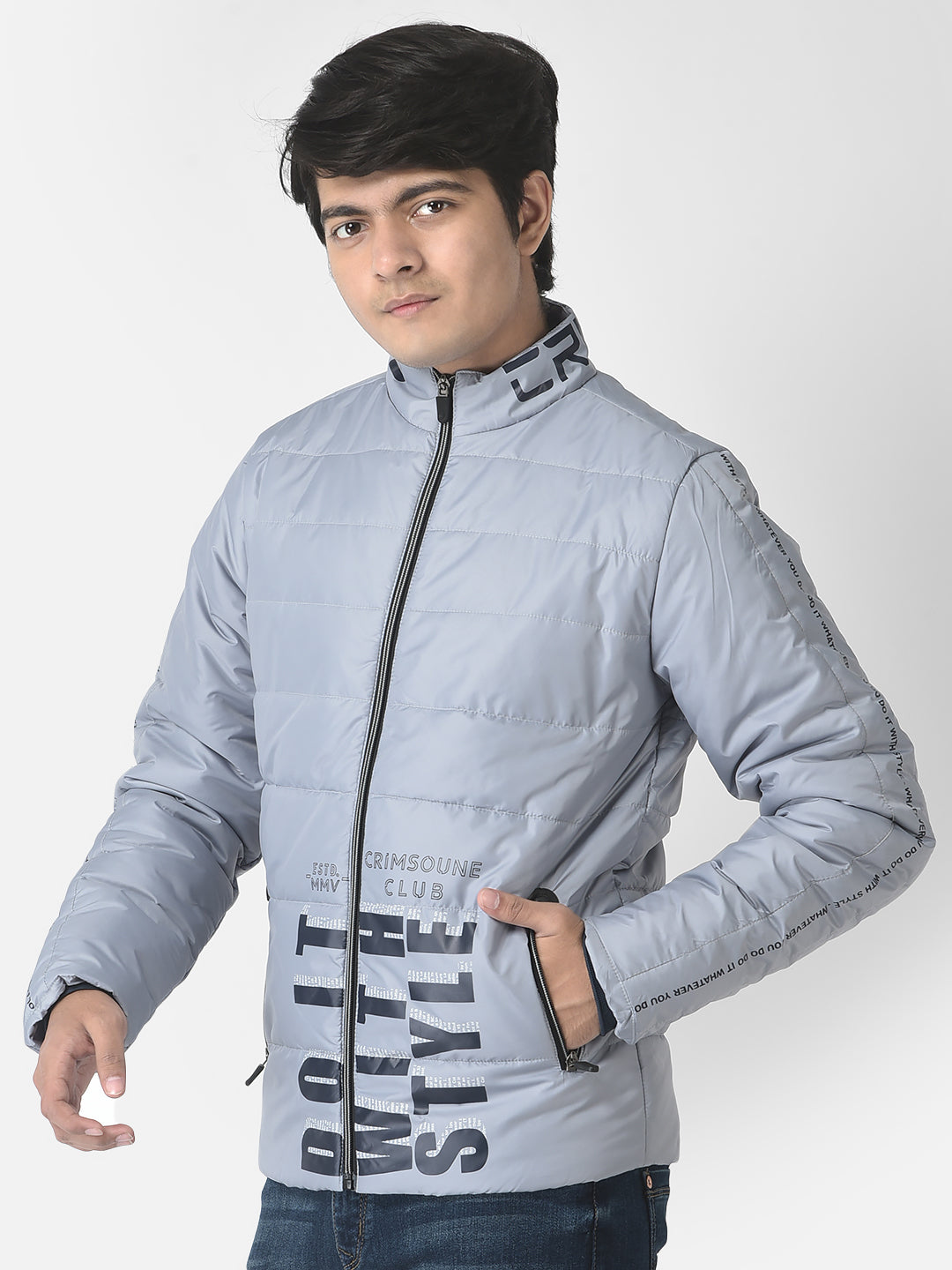  Light Grey Padded Typographic Jacket 