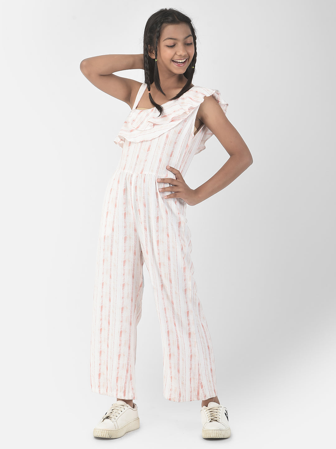  Peach Striped Jumpsuit