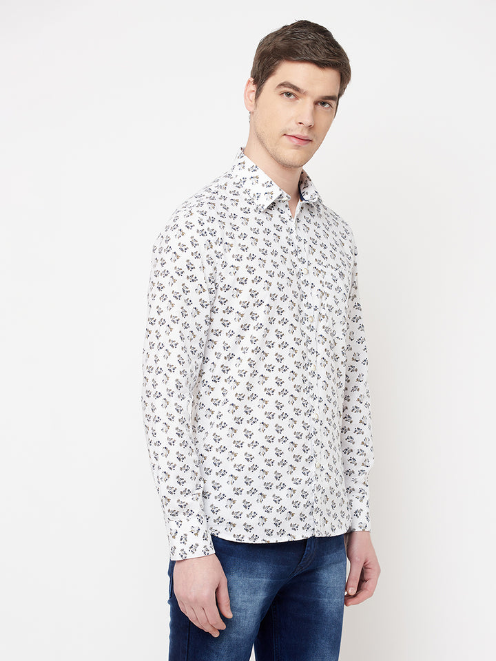 White Floral Shirt - Men Shirts