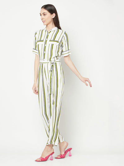  Olive Striped Basic Jumpsuit