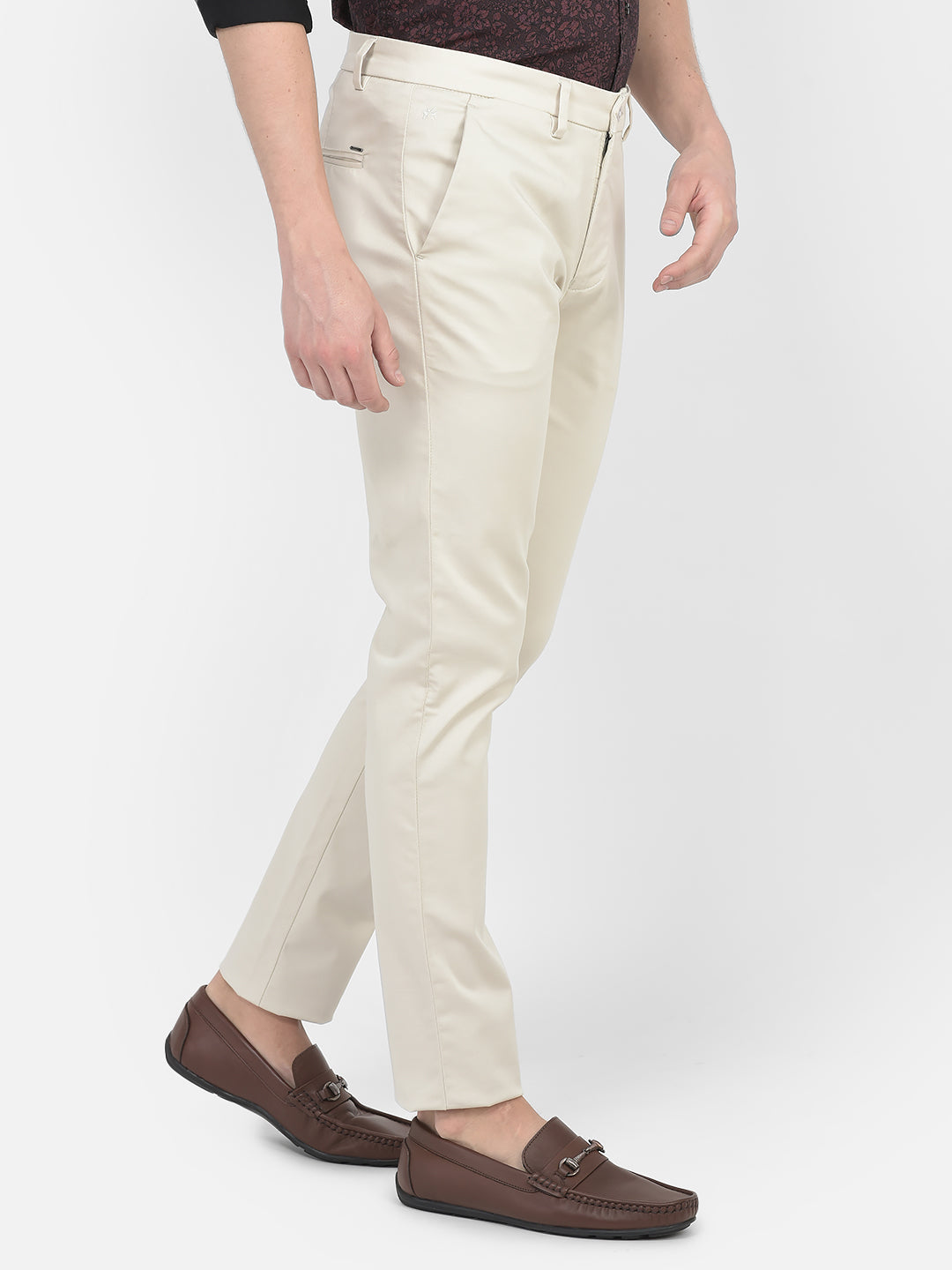   Cream Regular Rise Trousers