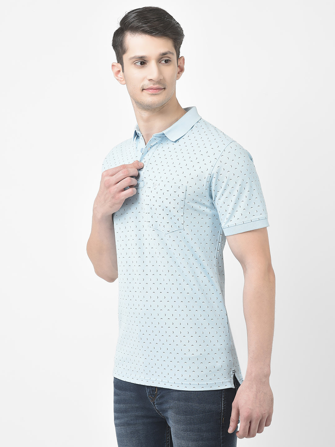 Blue Geometric Print Polo T-Shirt-Men T-Shirts-Crimsoune Club