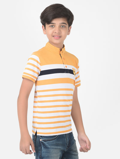 Yellow Striped High Neck T-shirt - Boys T-Shirts